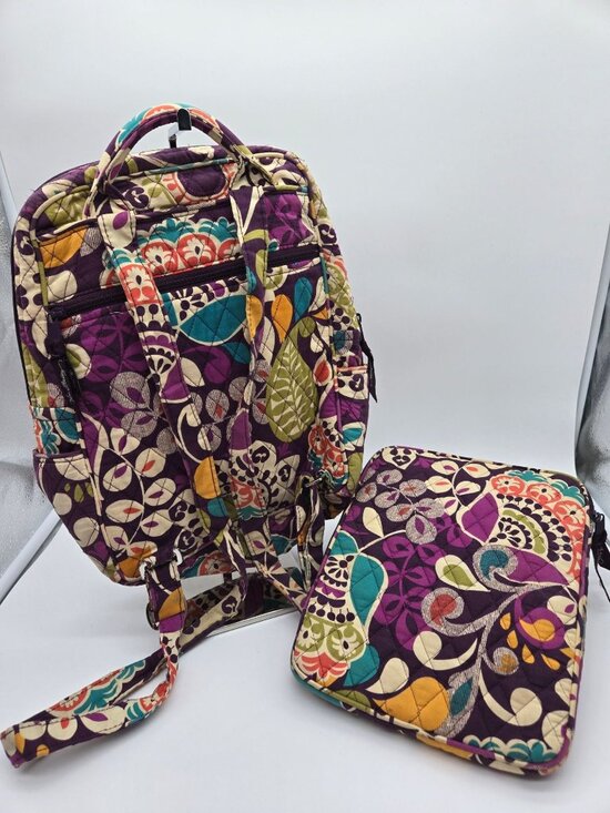Vera Bradley Plum Crazy Backpack & Tablet Sleeve Set Purple Paisley Travel Lot main image 6